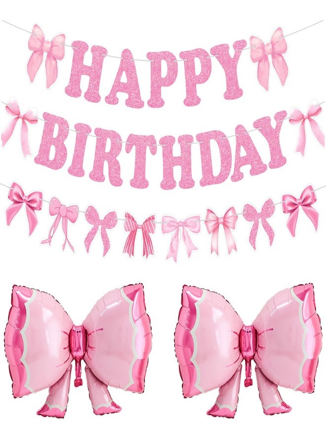 Tagberoy Pink Bow Birthday Decorations - Happy Birthday Banner, Balloons for Coquette Party - Image 1